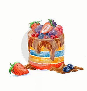 The cake round shape dessert cake watercolor