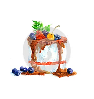 The cake round shape dessert cake watercolor