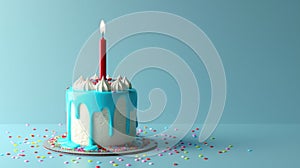 The cake with a single candle.AI generated image