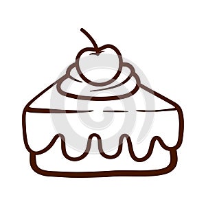 Cake Slice Line Food Bakery Cartoon Doodle Icon PNG Illustration