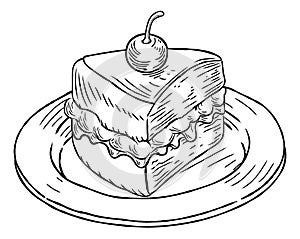 Cake Slice Vintage Retro Woodcut Style