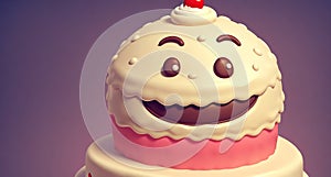 A cake with a smiling face on it.