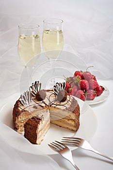 Cake strawberries and champagne