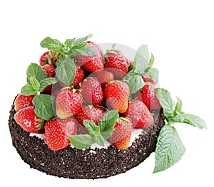 Cake with strawberry, isolated on white