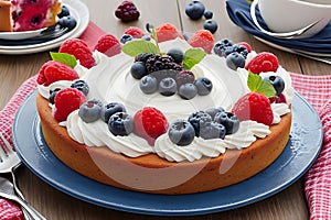 Cake with sugar icing and berries as topping