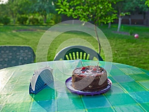 Cake on the table in rural area