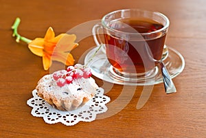 Cake, tea and flower photo