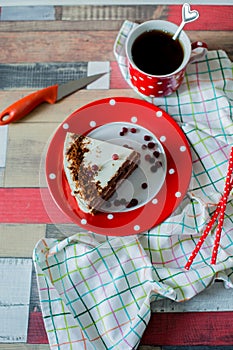 Cake and tea in a pot polka dot