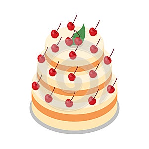 Cake in Three Tiers Decorated with Many Cherries