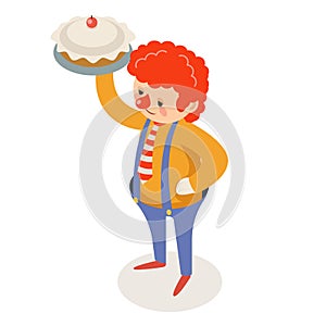 Cake throw prank pie clown isometric circus joke fun party character isolated cartoon design vector illustration