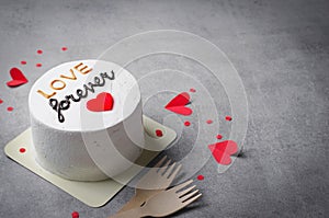 Cake for Valentine`s Day, Mother`s Day, or Birthday, Romantic Bento Cake for Two on Grey Background