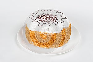 Cake on a white background with tenderloin