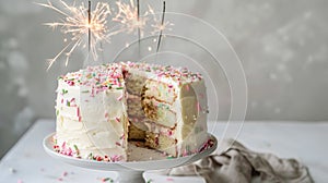 Cake With White Frosting and Sprinkles, Slice Cut Out