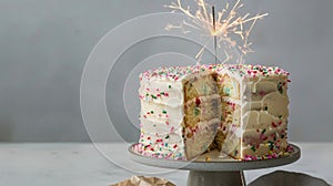 Cake With White Frosting and Sprinkles, Slice Cut Out