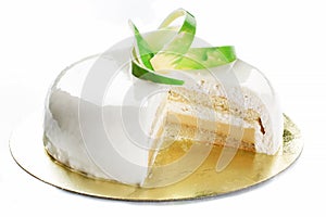 Cake in white glaze. Pastry. Jellies and souffle