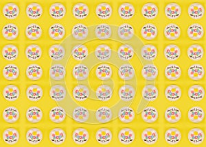 Cake on a yellow background, seamless texture, packaging