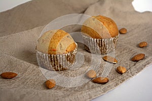Caces with almonds on the table
