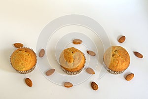 Cakes with almonds on the table