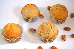 Cakes with almonds on the table