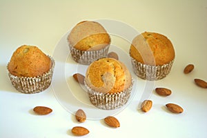 Cakes with almonds on the table