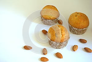 Cakes with almonds on the table