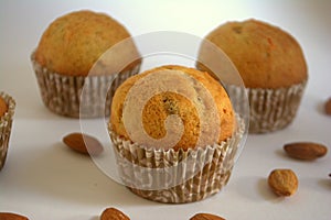 Cakes with almonds on the table