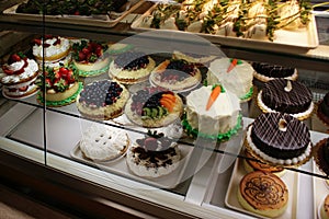 Cakes in a bakery photo