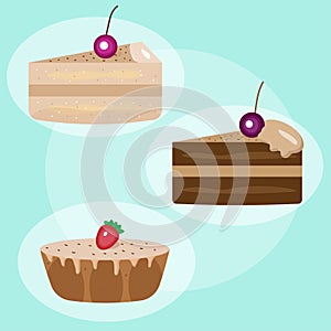 Cakes with berries set, vector illustration