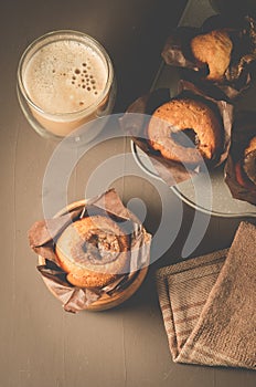 cakes with a chocolate stuffing and coffee/cakes with a chocolate stuffing and coffee. Top view