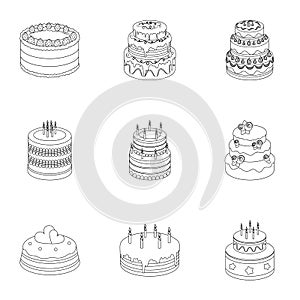 Cakes for the holidays. A set of different sweets. Beautifully decorated cakes and muffins.Cakes icon in set collection