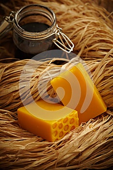 Cakes of honey soap