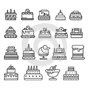 Cakes isolated line icon, birthday and wedding desserts