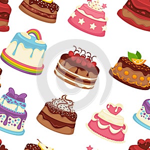 Cakes and pies sweet desserts seamless pattern vector