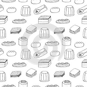 Cakes seamless pattern, hand drawing doodles