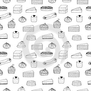 Cakes seamless pattern, hand drawing sketch