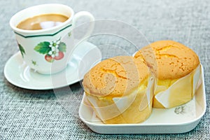 Cakes, soft cake and coffee.