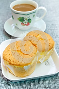 Cakes, soft cake and coffee.