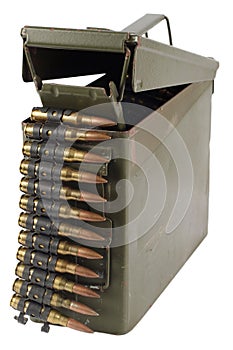 .30 Cal Metal Ammo Can with ammunition belt photo
