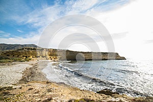 Cala Blanca beach on the Murcian coast of Lorca in southeastern Spain