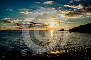 Cala d'Hort Beach at sunset. Ibiza