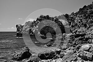 Cala del Allume beach view bw, Giglio Island, Italy