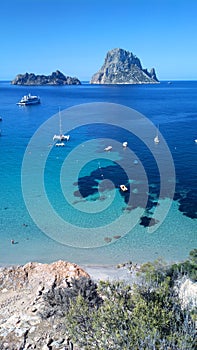 Cala Dhort beach Ibiza with Es Vedra