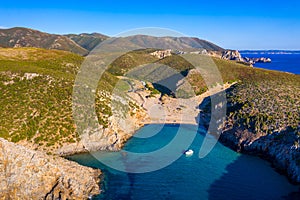 Cala Domestica beach, Sardinia, Italy. Sardinia is the second largest island in mediterranean sea. Sardinia, Cala Domestica beach