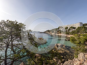 Cala Fornells and Platja Palmira beach in Peguera, Mediterranean Sea, Balearic Islands, Spain