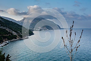 Cala Gonone beach with the majestic Tyrrhenian sea in Sardinia w