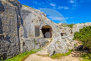 Cala Morell ancient caves at Menorca island