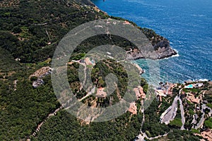 Cala Piccola, province of Grosseto, village and beach near Porto Santo Stefano photographed with drone.