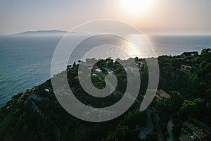 Cala Piccola, province of Grosseto, village and beach near Porto Santo Stefano photographed with drone.