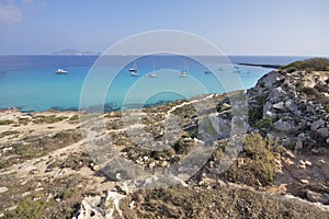 Cala Rossa, beach on Favignana islands. Archipelago of Egadi. Sicily Italy
