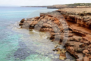 Cala Saona cliffs,  Formentera, Spain